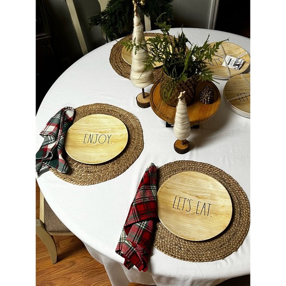 Rae Dunn "Let's Eat" and "Enjoy" Melamine Dinner plate sets - Picture 3 of 9